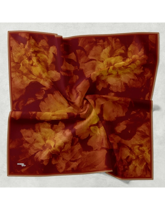 Bonjela Soft Eşarp D2 Çiçek Desen Bordo Kiremit