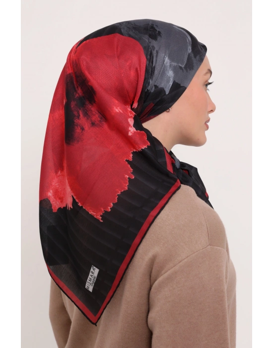 Mismara Organik Pamuk Eşarp D1 Siyah Kırmızı