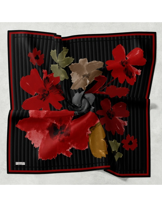 Mismara Organik Pamuk Eşarp D1 Siyah Kırmızı