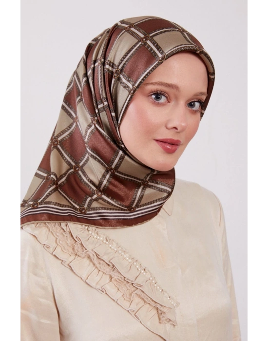 Levidor Kristal Eşarp Baklava Desen Kahve