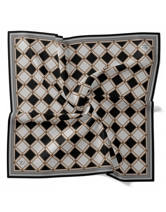 Levidor Kristal Eşarp Baklava Desen Siyah Gri