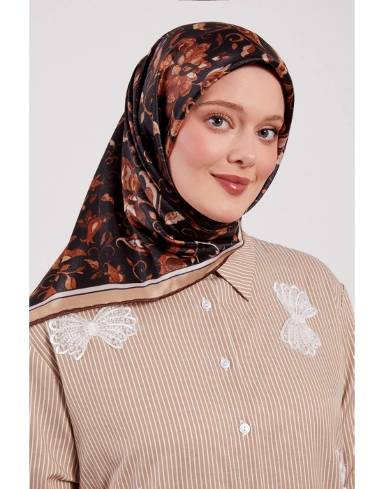 Levidor Kristal Eşarp Lalezar Desen Siyah