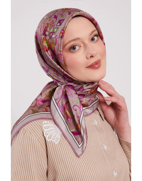 Levidor Kristal Eşarp Lalezar Desen Pudra Vizon