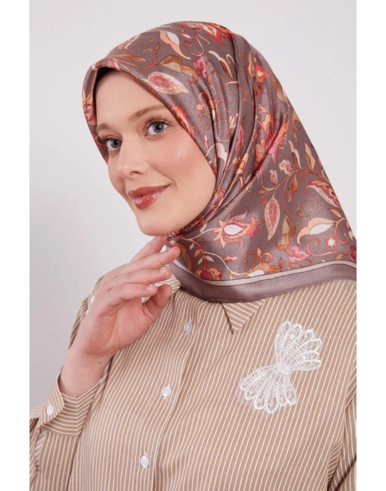 Levidor Kristal Eşarp Lalezar Desen Koyu Vizon