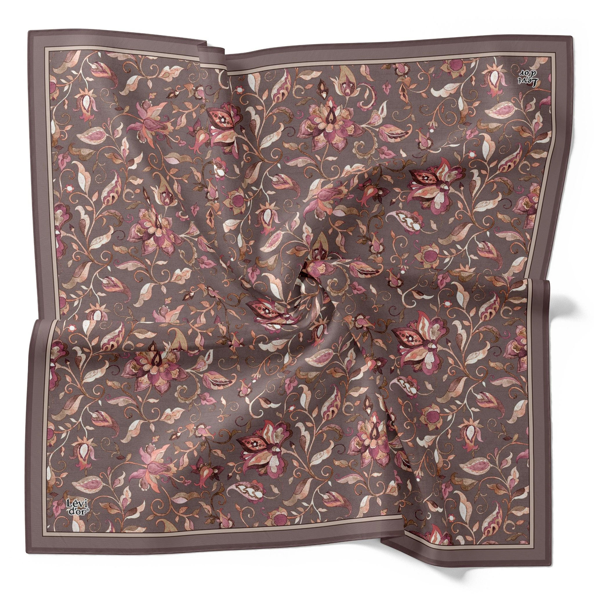 Levidor Kristal Eşarp Lalezar Desen Koyu Vizon