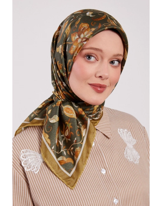 Levidor Kristal Eşarp Lalezar Desen Haki