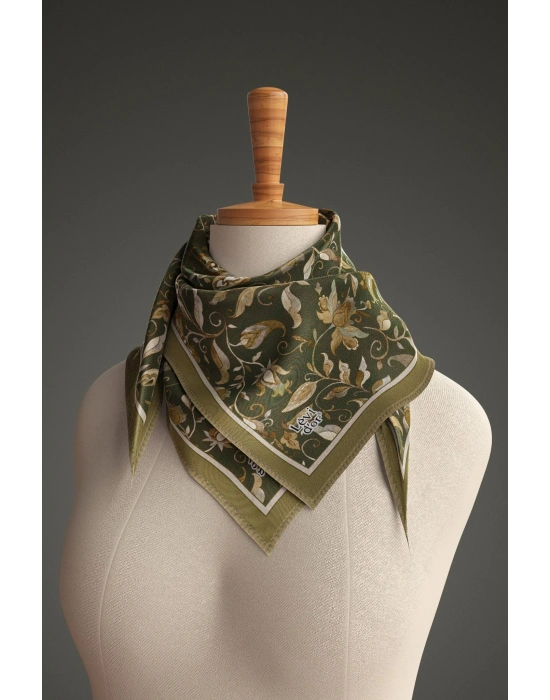 Levidor Kristal Eşarp Lalezar Desen Haki