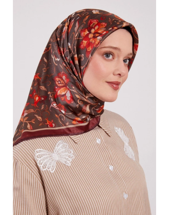 Levidor Kristal Eşarp Lalezar Desen Bordo