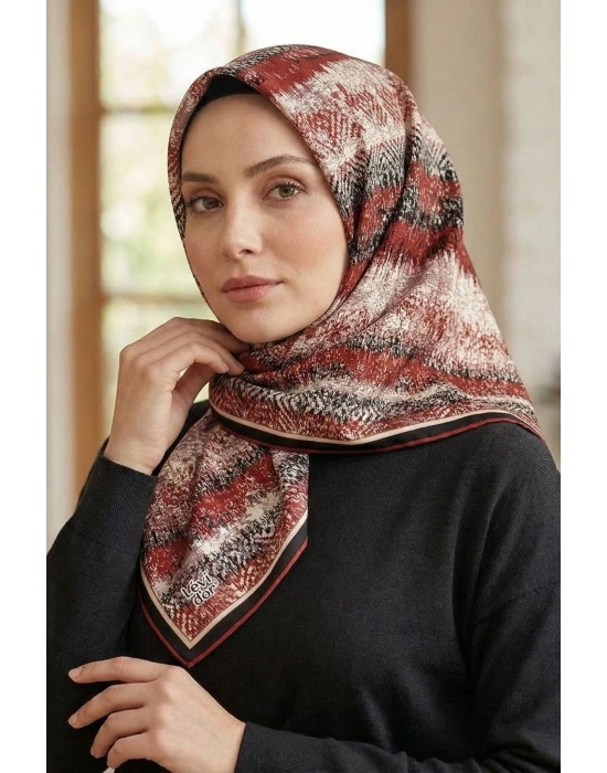 Levidor Kristal Eşarp Dalga Desen Siyah Kırmızı