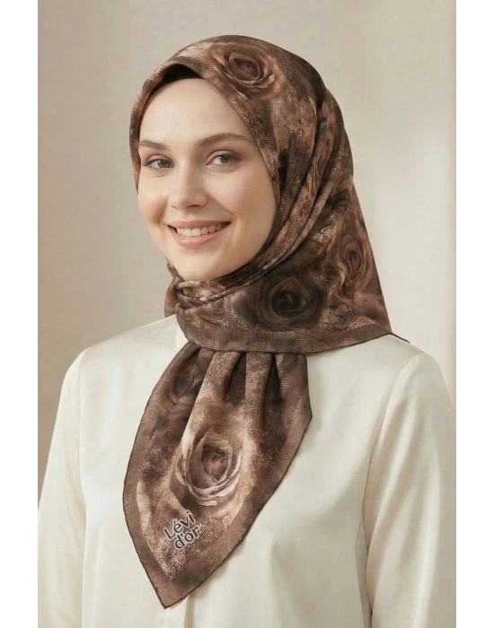 Levidor Kristal Eşarp Gül Desen Kahve