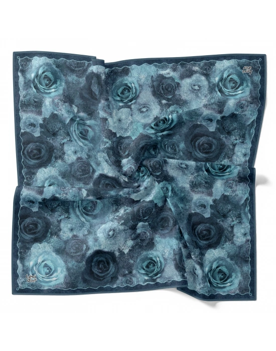 Levidor Kristal Eşarp Gül Desen Petrol Mavi