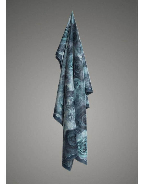 Levidor Kristal Eşarp Gül Desen Petrol Mavi