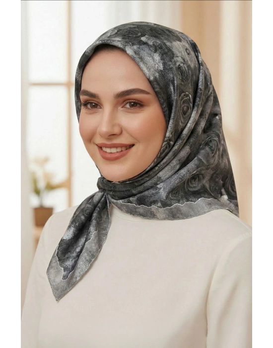 Levidor Kristal Eşarp Gül Desen Siyah Nefti