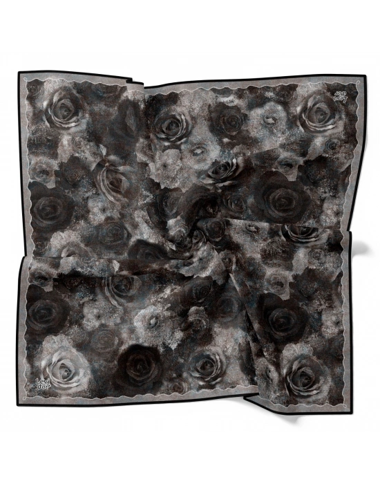 Levidor Kristal Eşarp Gül Desen Siyah Nefti