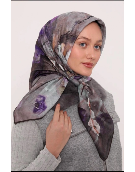 Mismara Organik Pamuk Eşarp D2 Siyah Mor