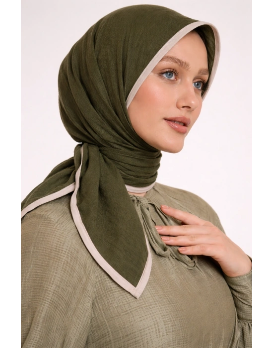 Mismara Müslin Biyeli Eşarp Haki