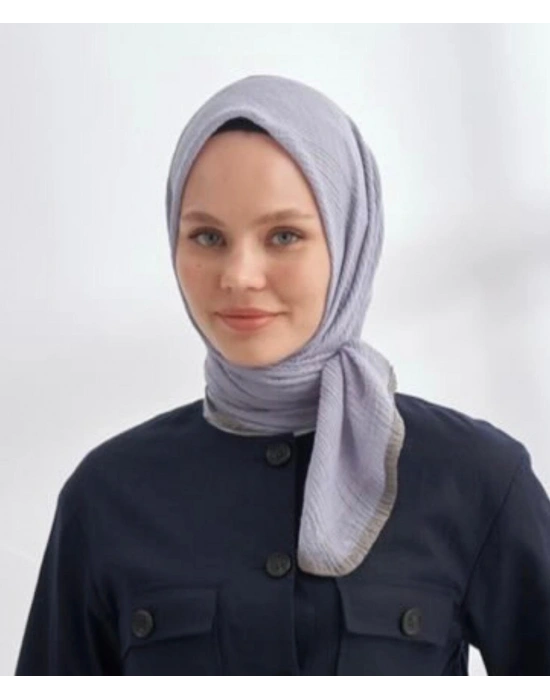 Mismara Müslin Biyeli Eşarp Gümüş