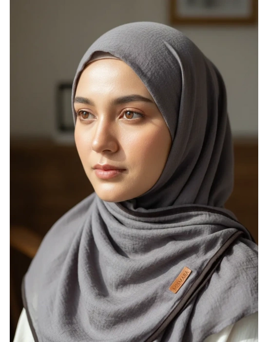 Mismara Müslin Biyeli Eşarp Koyu Vizon