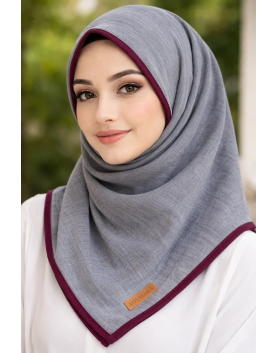 Mismara Müslin Biyeli Eşarp Gri Bordo