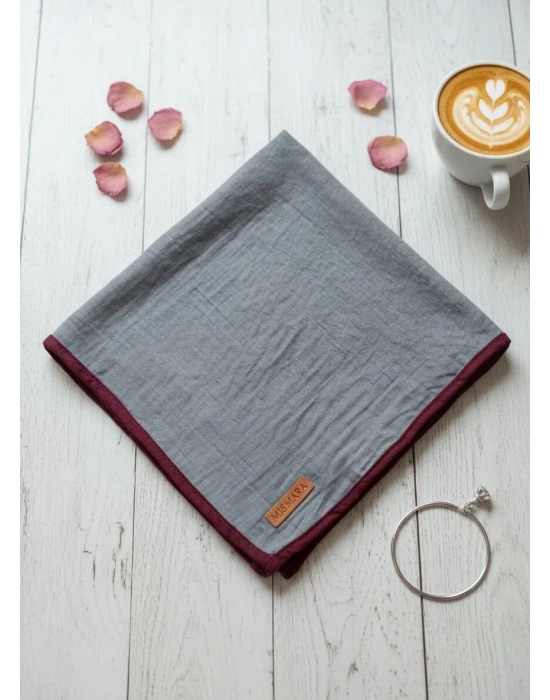 Mismara Müslin Biyeli Eşarp Gri Bordo