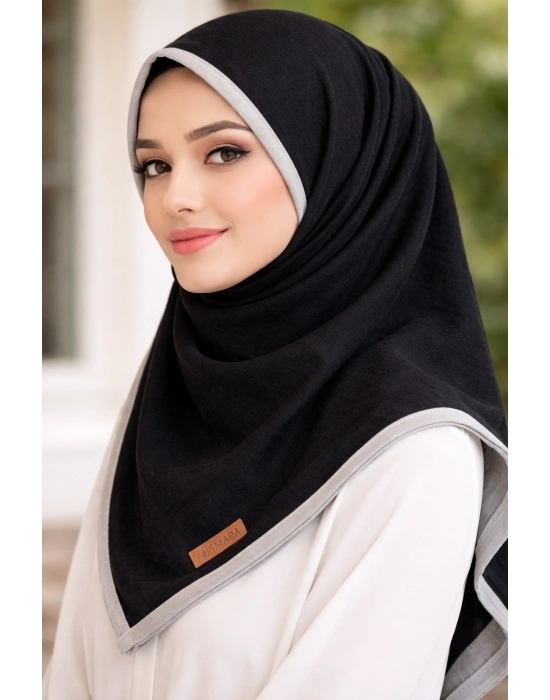 Mismara Müslin Biyeli Eşarp Siyah Taş