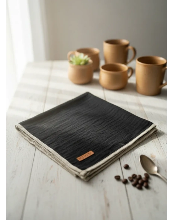 Mismara Müslin Biyeli Eşarp Siyah Taş