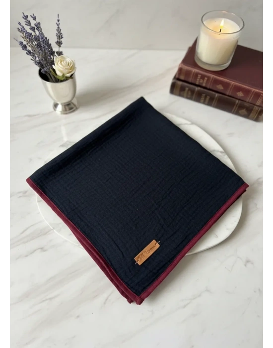 Mismara Müslin Biyeli Eşarp Siyah Bordo