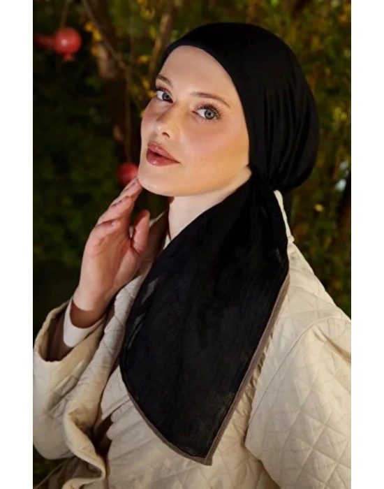 Mismara Müslin Biyeli Eşarp Siyah Vizon