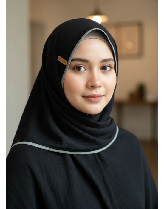 Mismara Müslin Biyeli Eşarp Siyah Gri