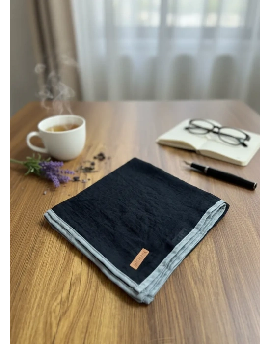 Mismara Müslin Biyeli Eşarp Siyah Gri