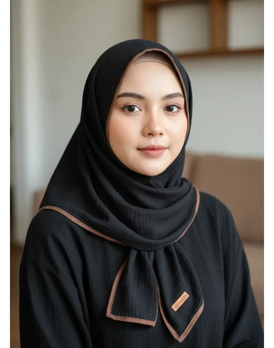 Mismara Müslin Biyeli Eşarp Siyah Kahve