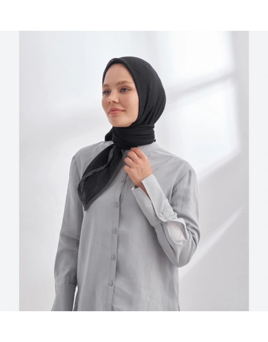 Mismara Müslin Biyeli Eşarp Siyah Füme