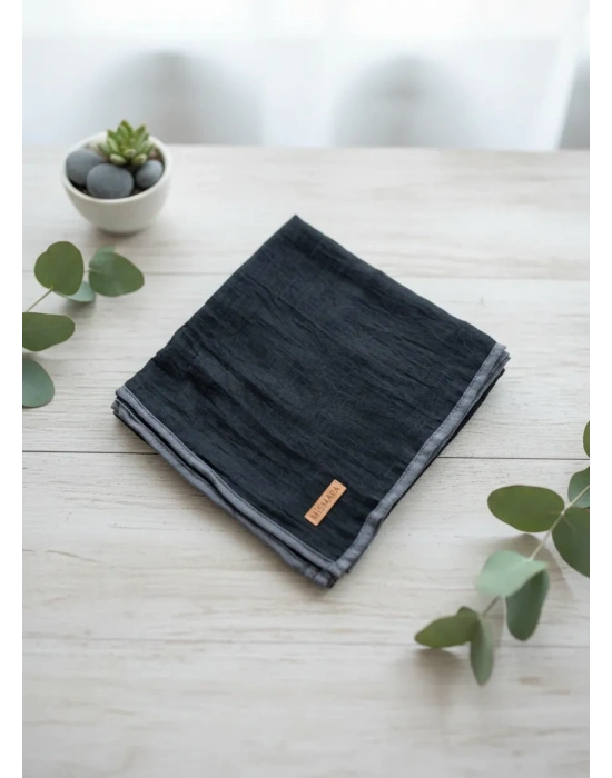 Mismara Müslin Biyeli Eşarp Siyah Füme