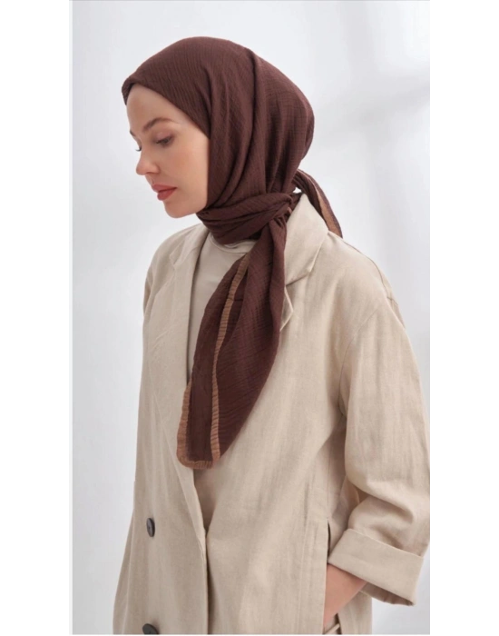 Mismara Müslin Biyeli Eşarp Kahve
