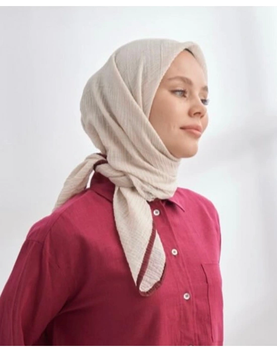 Mismara Müslin Biyeli Eşarp Vizon Bordo