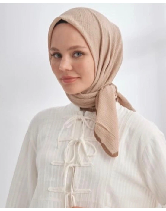 Mismara Müslin Biyeli Eşarp Pudra Vizon