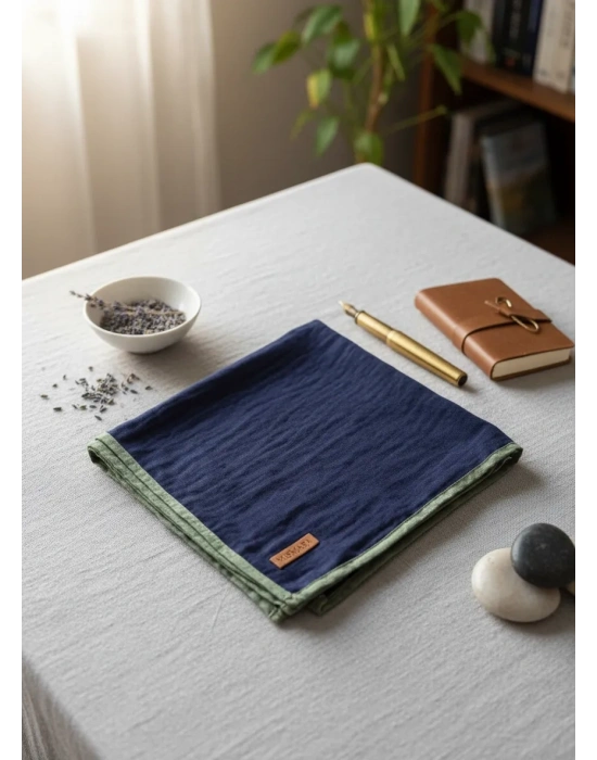 Mismara Müslin Biyeli Eşarp Lacivert Yeşil