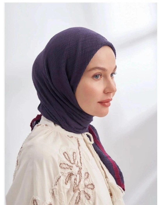 Mismara Müslin Biyeli Eşarp Lacivert Bordo