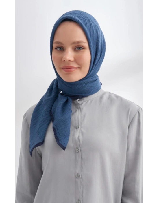 Mismara Müslin Biyeli Eşarp Kot Mavi