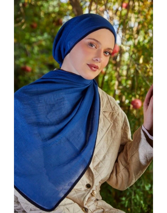 Mismara Müslin Biyeli Eşarp İndigo Mavi