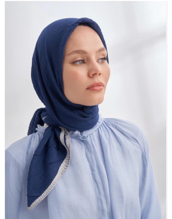 Mismara Müslin Biyeli Eşarp İndigo mavi Vizon