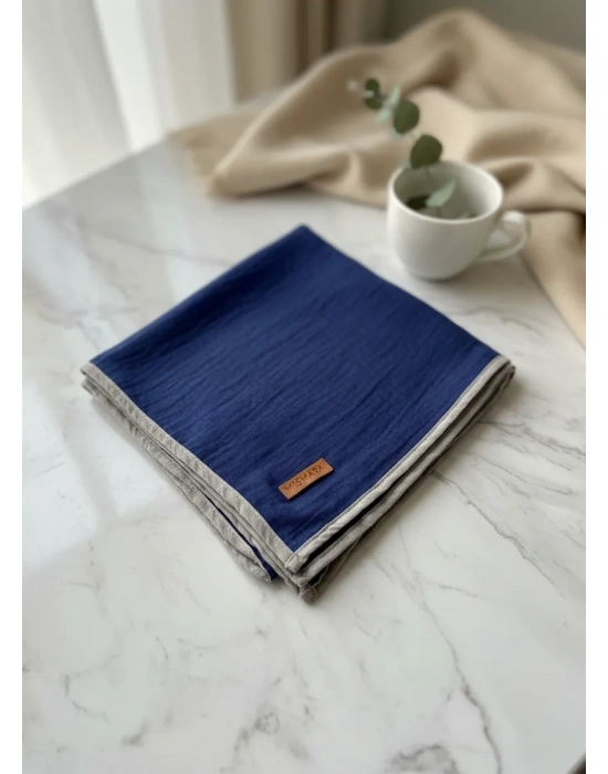 Mismara Müslin Biyeli Eşarp İndigo mavi Vizon