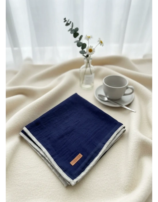 Mismara Müslin Biyeli Eşarp Lacivert Taş