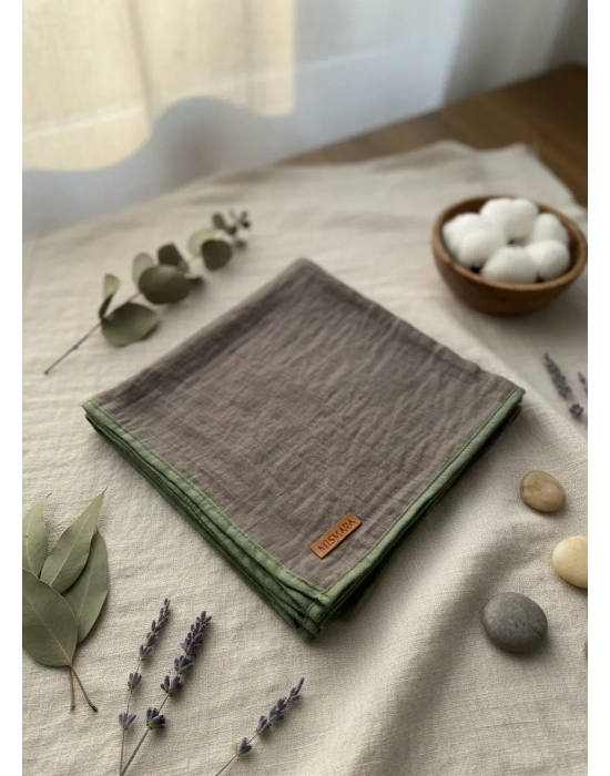 Mismara Müslin Biyeli Eşarp Yeşil Kahve