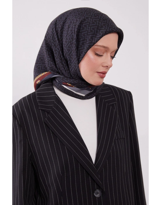 Levidor Royal Eşarp Kemer Desen Siyah Gri