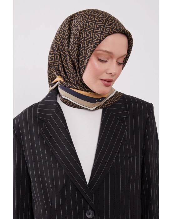 Levidor Royal Eşarp Kemer Desen Siyah Vizon