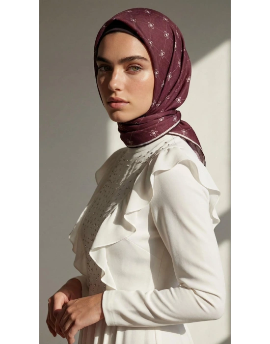 Bonjela Soft Eşarp Kafes Desen Mürdüm