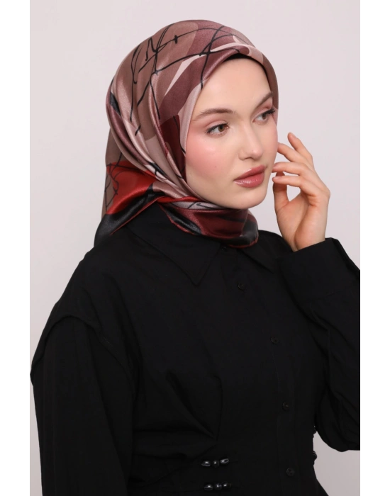 Levidor Kristal Eşarp Asimetrik Desen Siyah Bordo