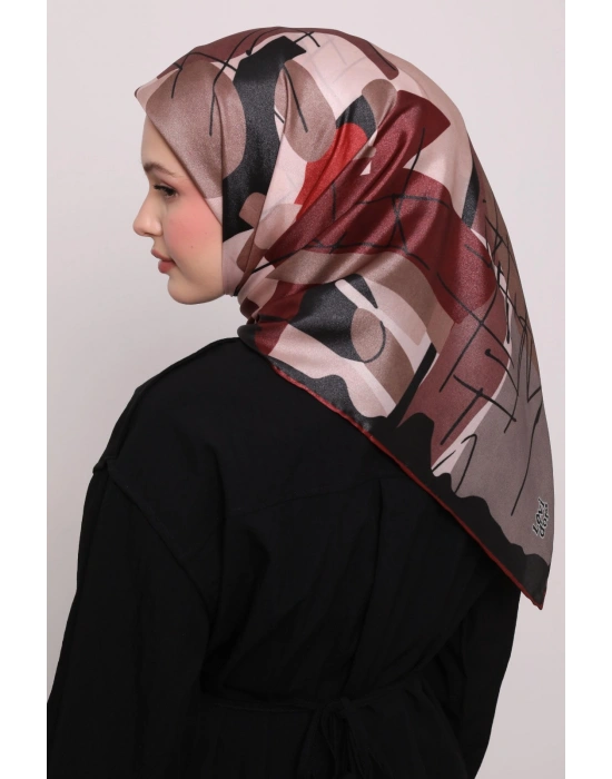 Levidor Kristal Eşarp Asimetrik Desen Siyah Bordo