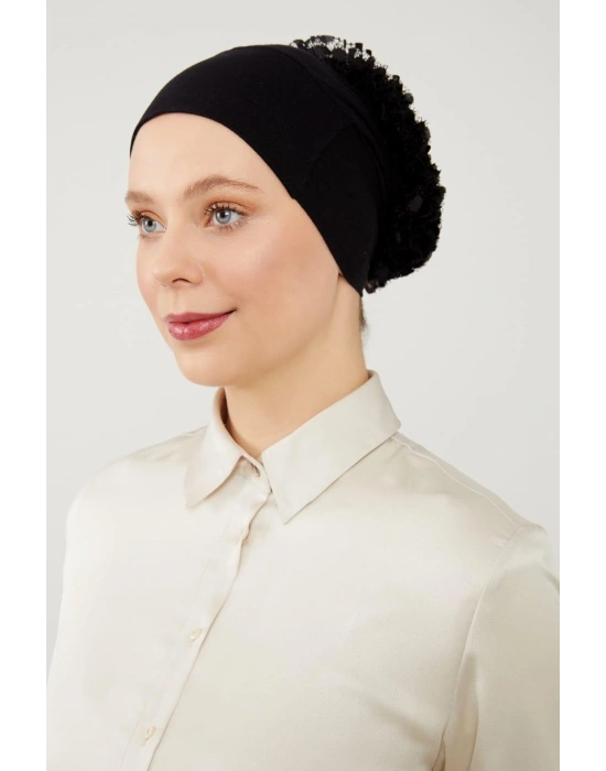 Lavander Silikonlu Fırfırlı Bone Siyah